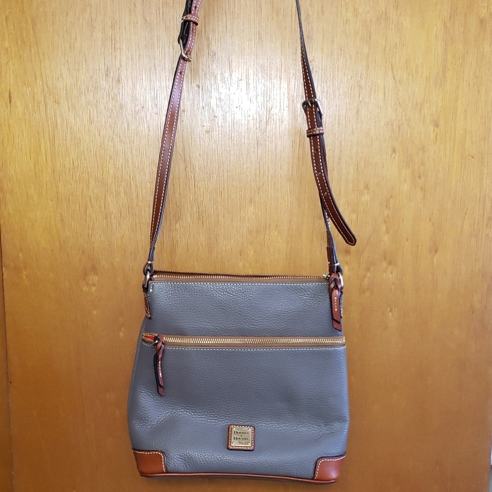 Dooney & Bourke Gray Leather Crossbody with Brown Trim